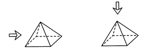 投影线的方向如箭头所示,画出如图所示正四棱锥的正投影.